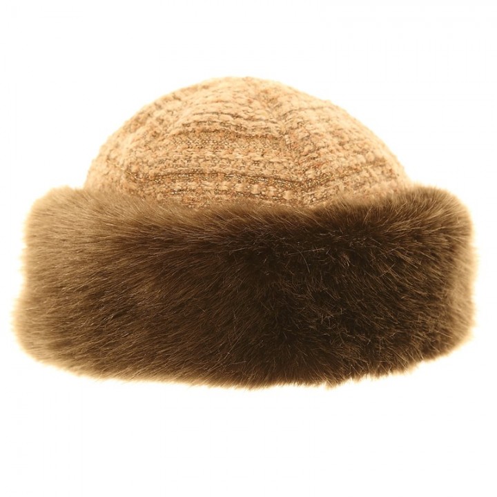 Ladies' faux fur luxury winter hat with boucle
